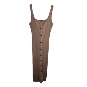 Enza Costa Ribbed Tan MIDI Tank Dress Size Large Stretch
